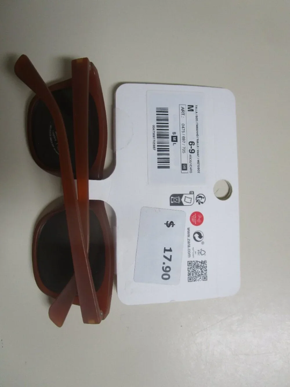 NWT Zara kids brown square-frame sunglasses dark lenses cool summer fun beach
